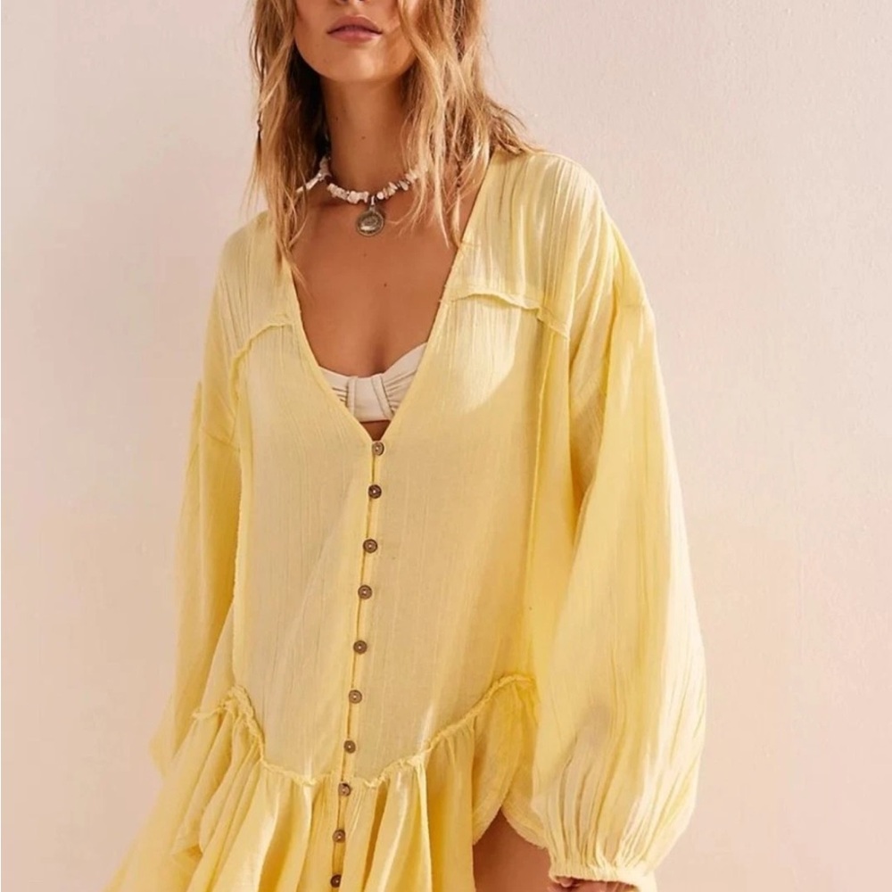 Free People Slice Of Heaven Yellow Tunic Top Size L/XL, PTP 24”, length 33.5”